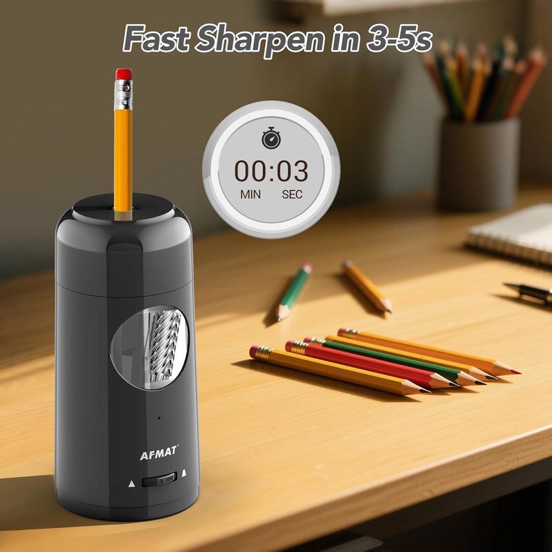 AFMAT Electric Pencil Sharpener, Rechargeable Fully Automatic Pencil Sharpener for Jumbo & Colored Pencils (7-11.5mm), Auto in/Out, Hands-Free, Portable for Home/Classroom/Office PSX6 (Black) - Image 5